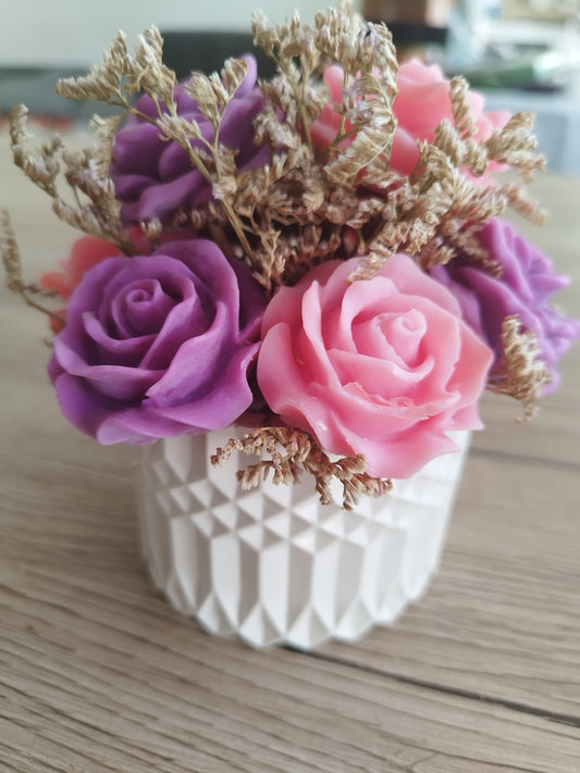 Bouquet parfum violette et rose pot en jesmonite
