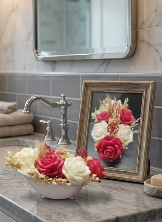 Baignoire de 6  roses rouges et blanches( Escale a Bali )