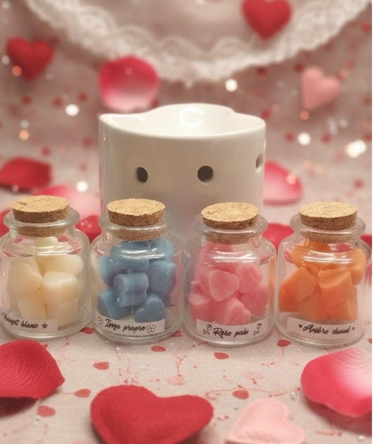 coffret de 4  petits pots de fondants cœurs avec bruleur cœur