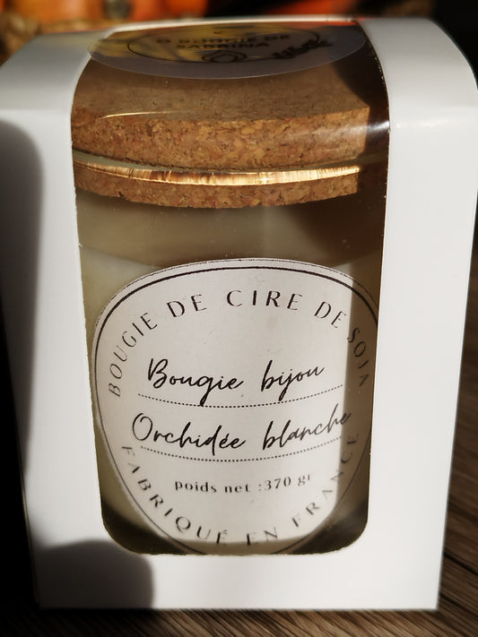 Bougie bijou orchidée blanche   (bracelet  argenté)