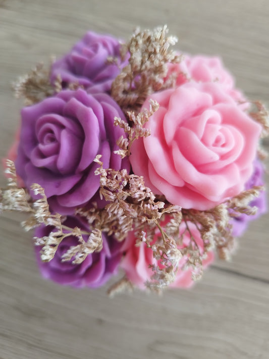 Bouquet parfum violette et rose pot en jesmonite